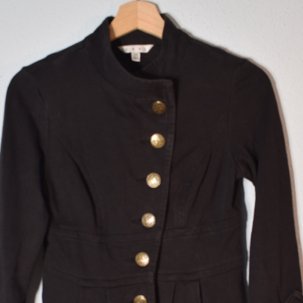 Black Military Style Coat with Gold Buttons - Picture 2 of 4